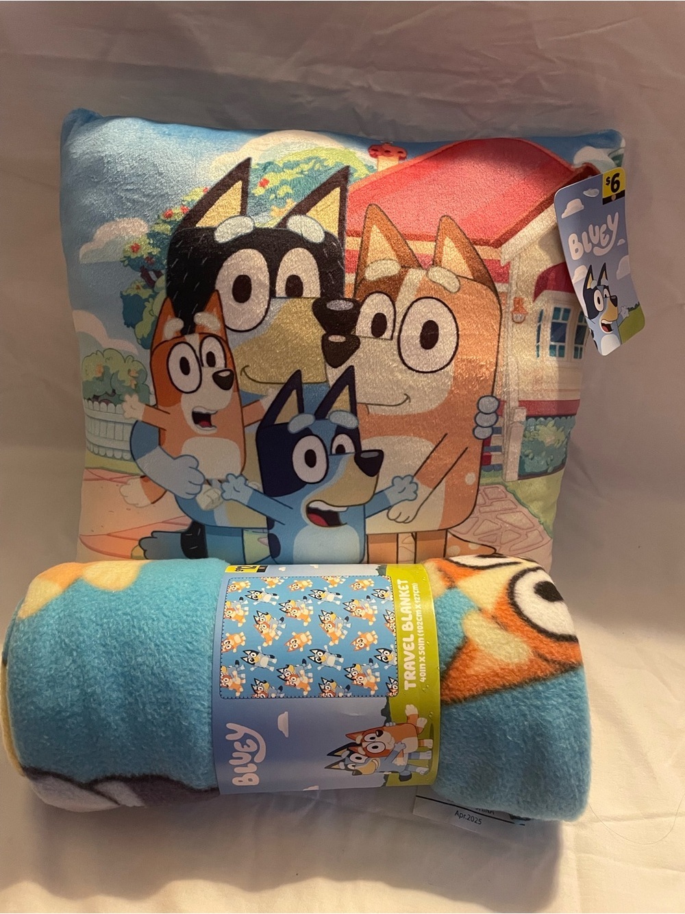 NWT Bluey Family Throw Pillow and Travel Blanket